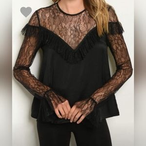 Lace Ruffle Sleeve Blouse